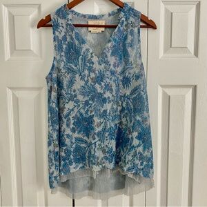 Vanessa Virginia Anthropologie Floral Blue Metallic Sleeveless Top Medium